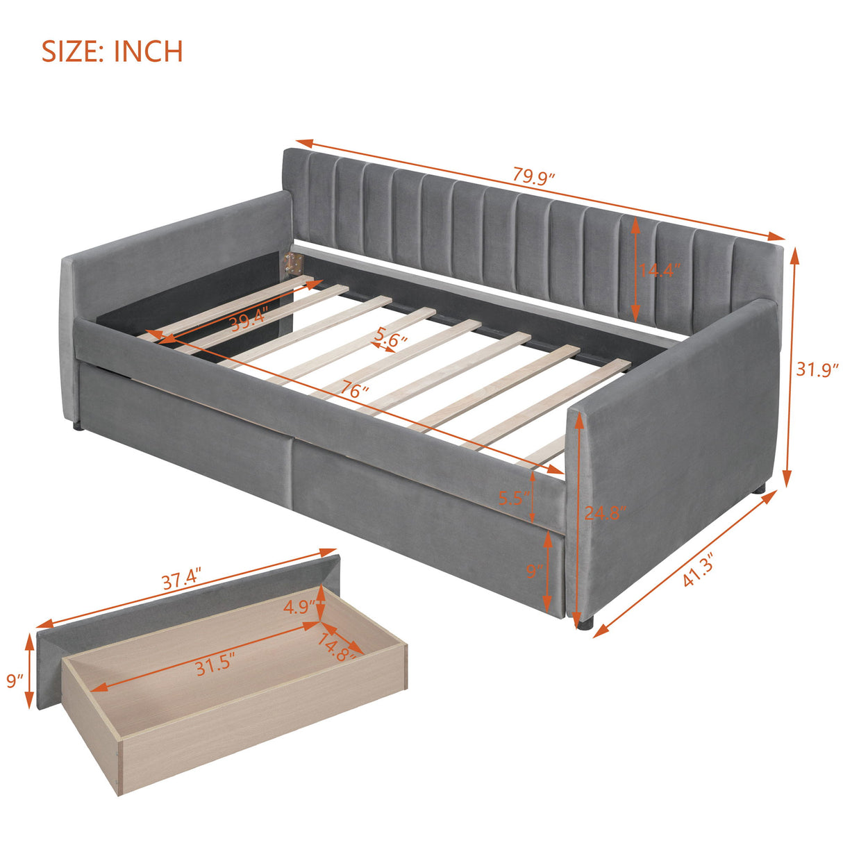 Upholstered Daybed With Slat Support