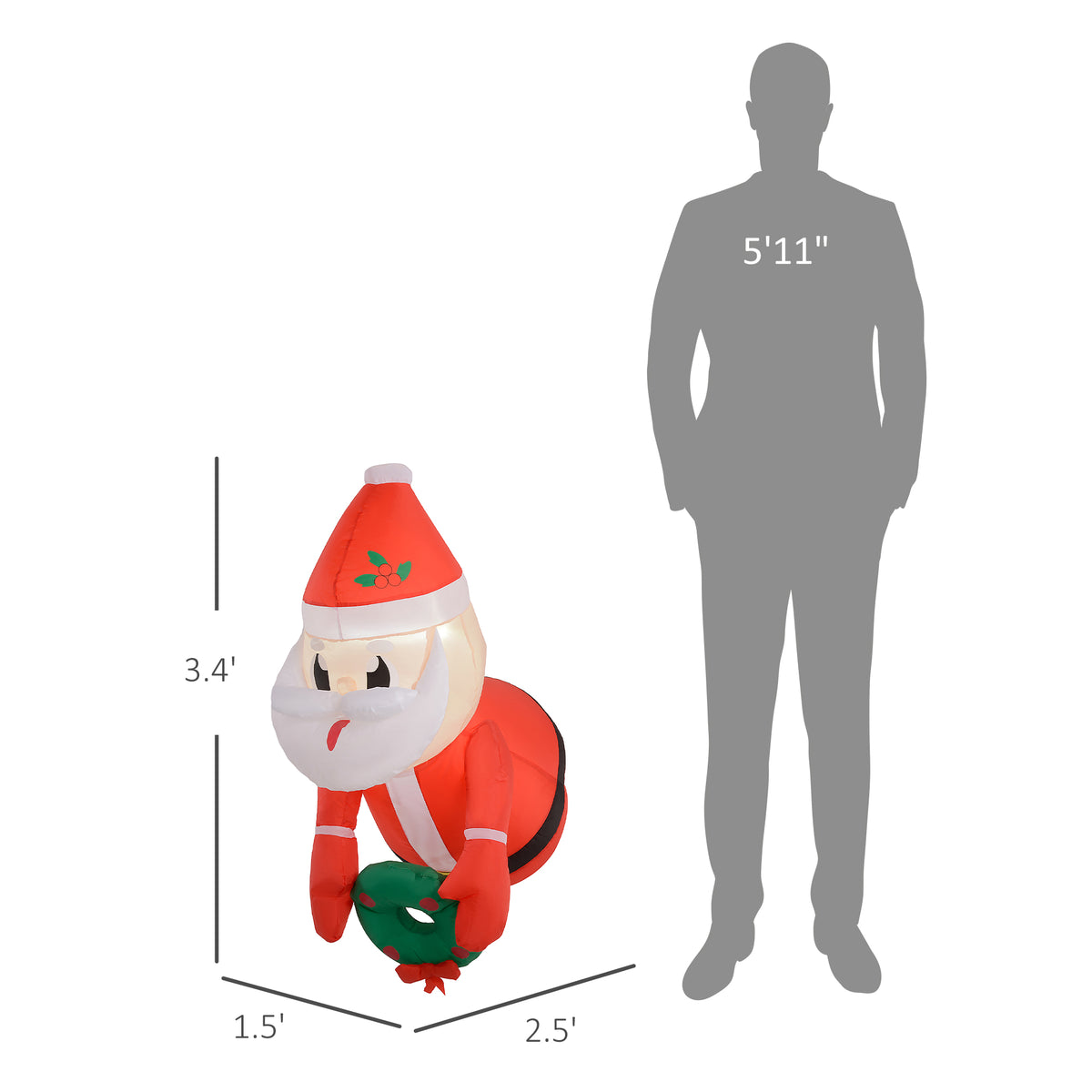 Outsunny 3.4' Christmas Inflatable Hanging Santa Claus