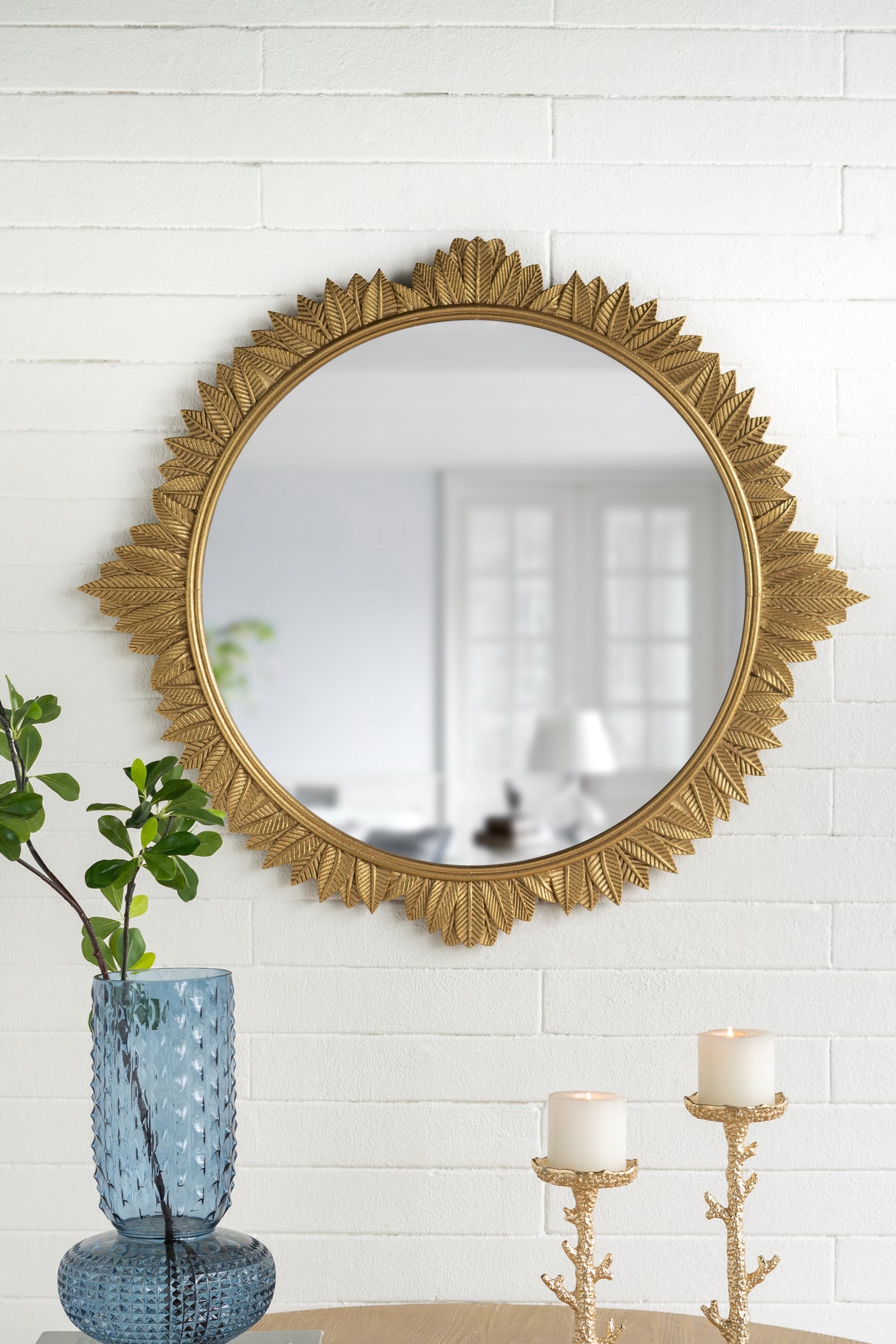 35.5x1x31.5" Round MDF Wall Mirror with Ornate Frame