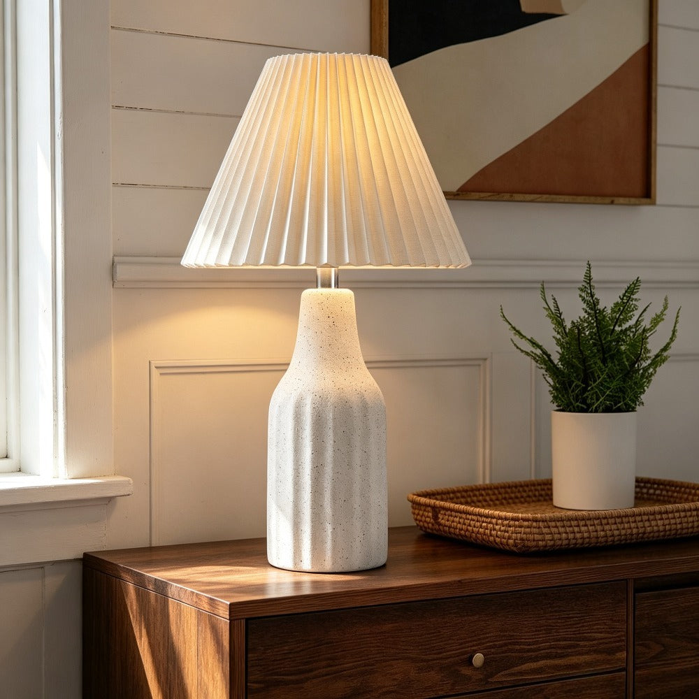 22.3-Inch Ceramic Table Lamp with Folding Pleated Shade, White