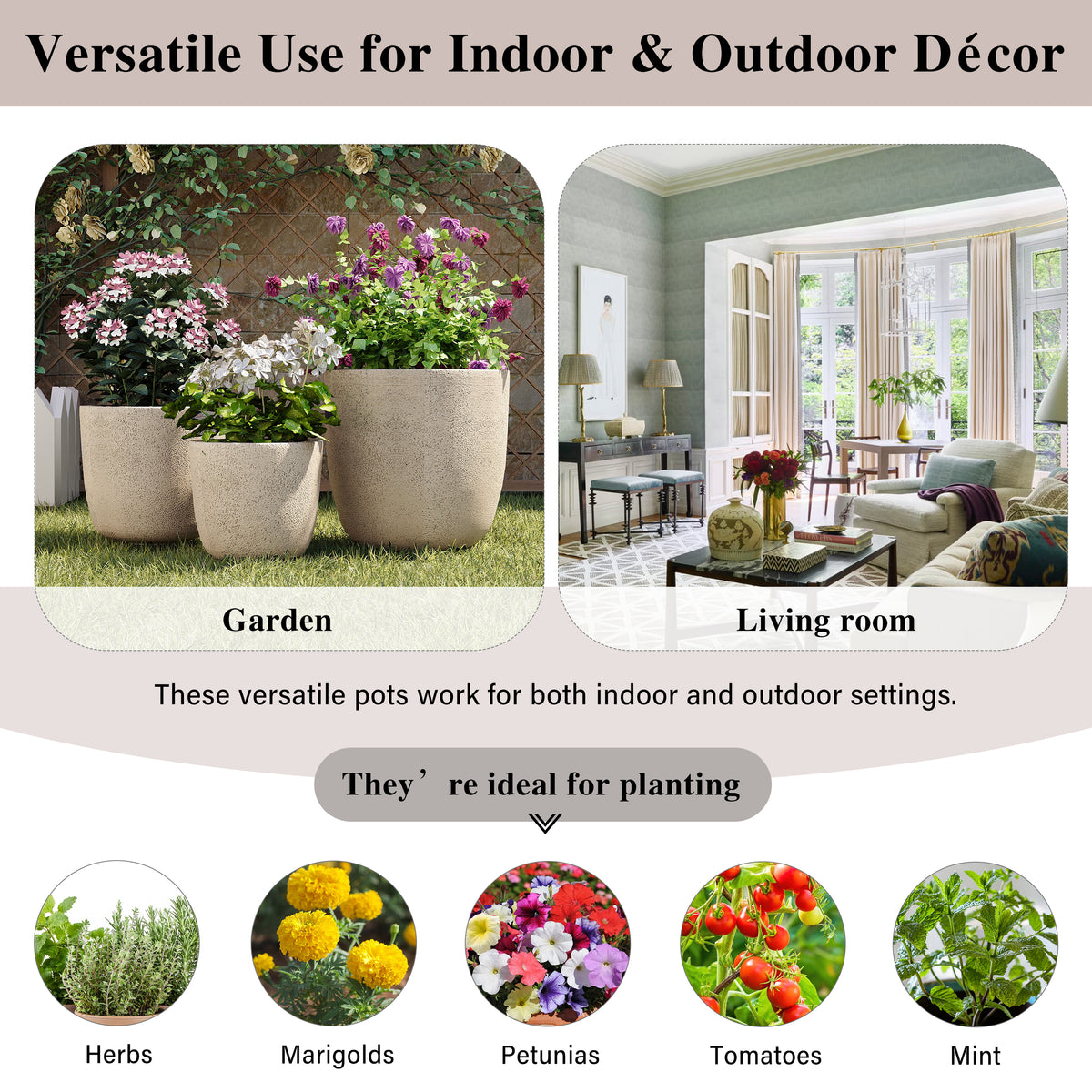 U_Style Lightweight Matte Textured MGO Flower Pot Set of 3