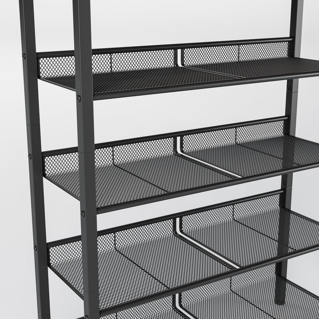 Industrial Shoe Rack with 4 Mesh Shelves