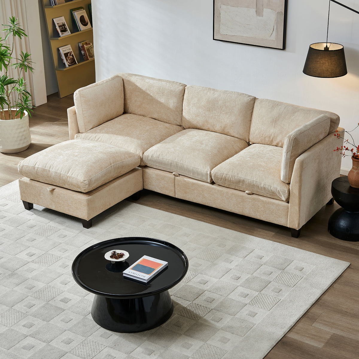 96.5" L Shape Sectional Couch with Ottoman