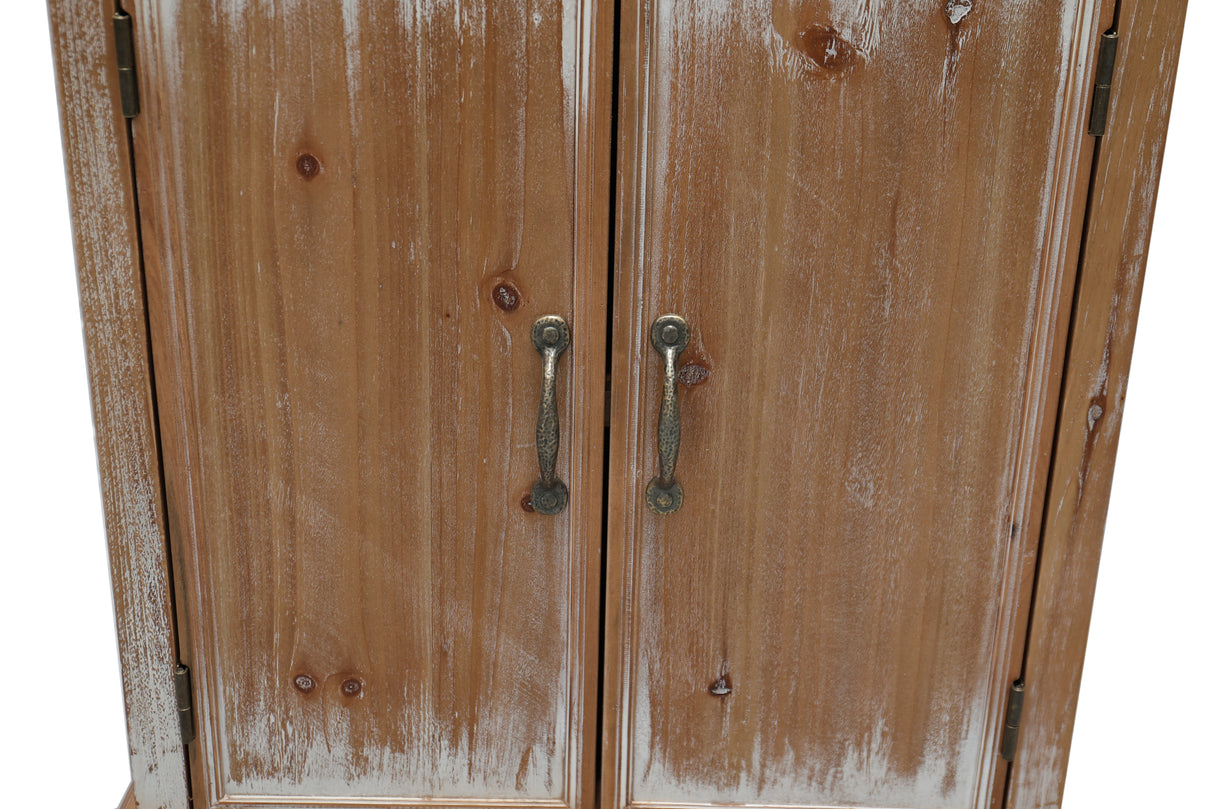 Rustic Wooden Storage Cabinet with Decorative Cutout Door & 3 Drawers