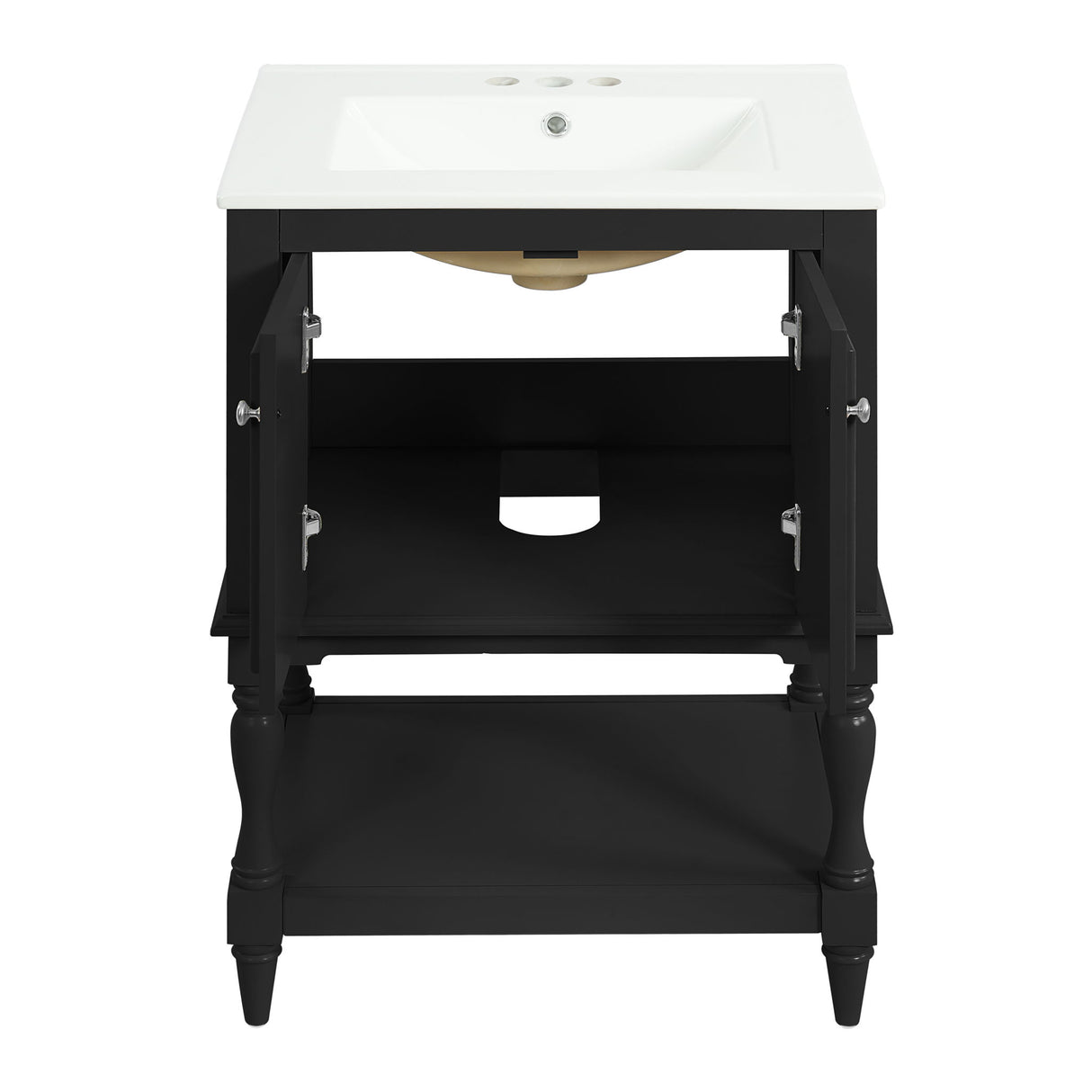 Modern Bathroom Vanity With Sink, Rectangular Cabinet With Open Shelf And Closed Storage