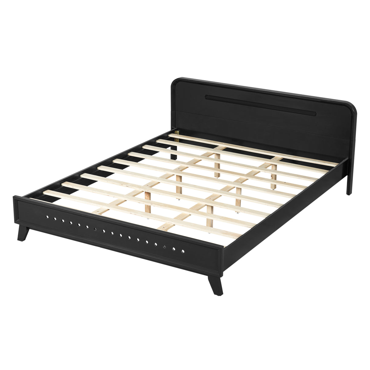 Pine Solid Wood Queen Size Bed, Solid and Stable, No Box Spring Needed