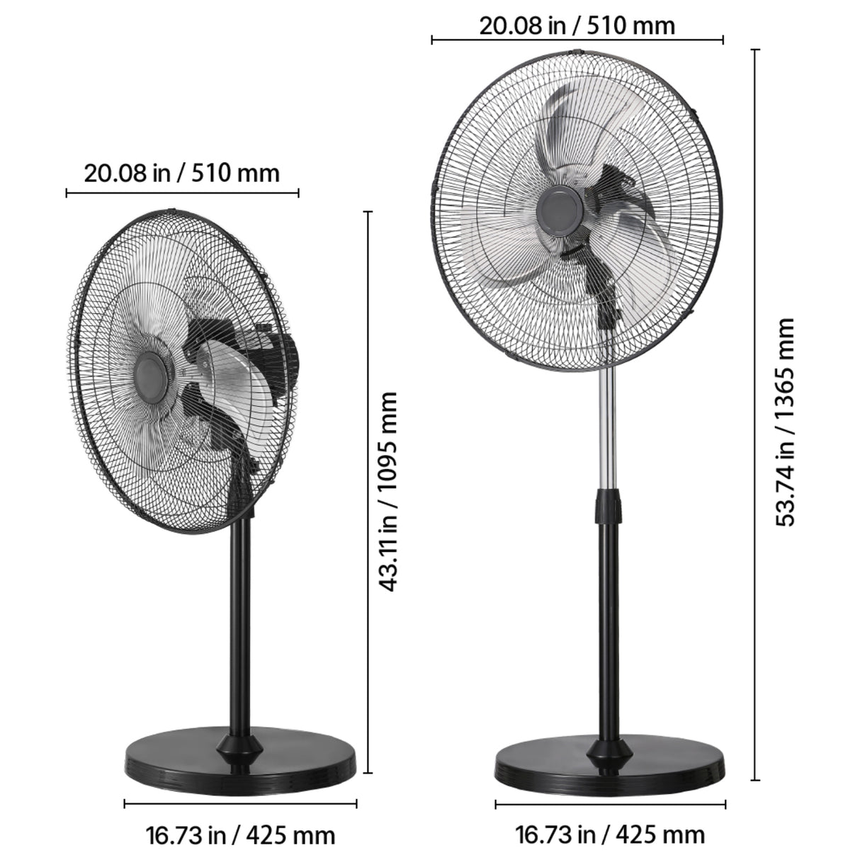18" Industrial Pedestal Fan 3-Speed Oscillating Fan with Adjustable Height