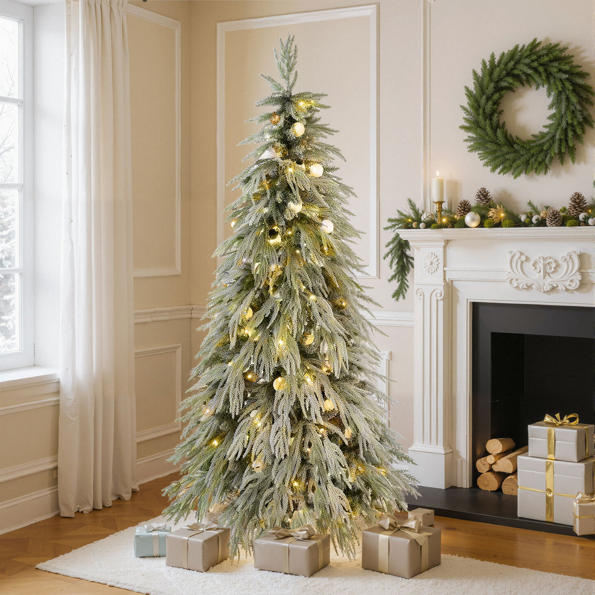 Snow Flocked Christmas Tree With LED Lights