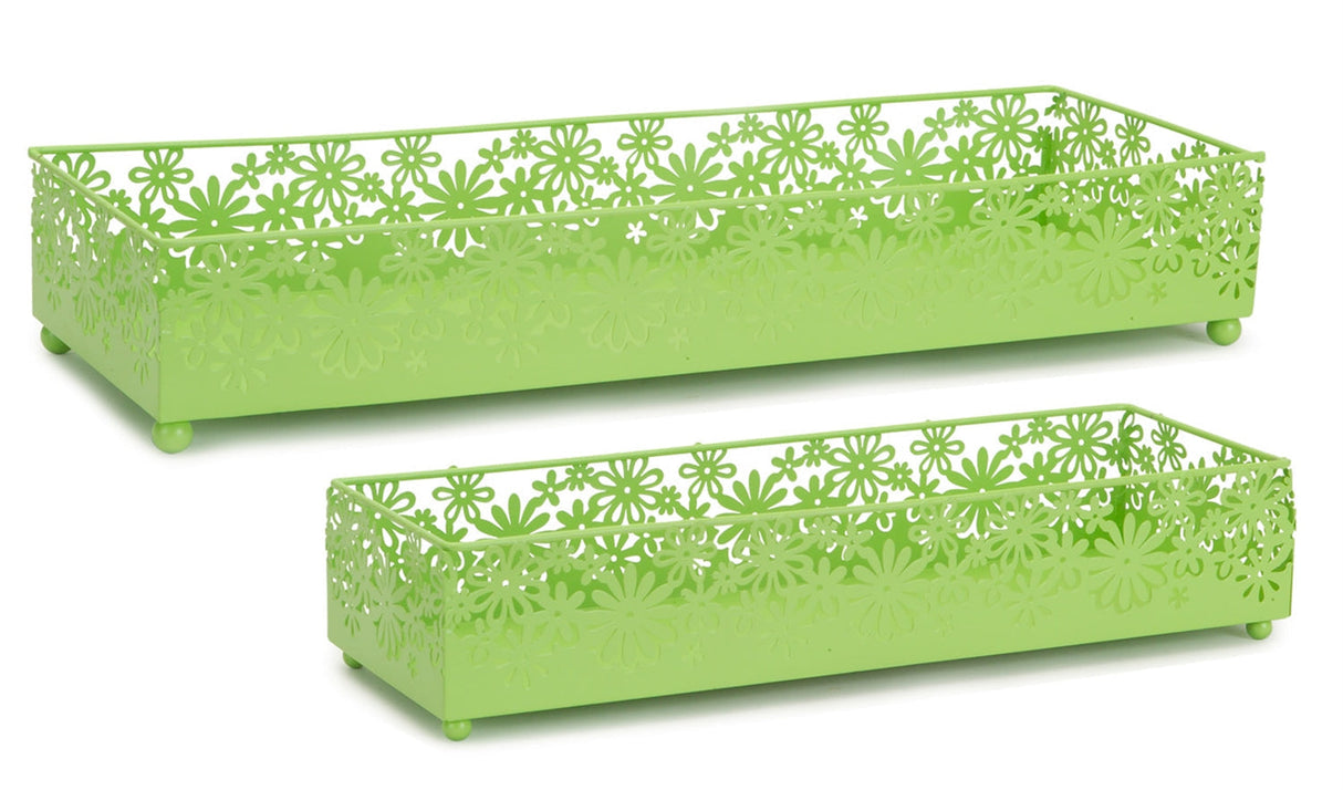 Metal-cut-out-daisy-tray-planter-(set-of-2)-Pots-&-Planters