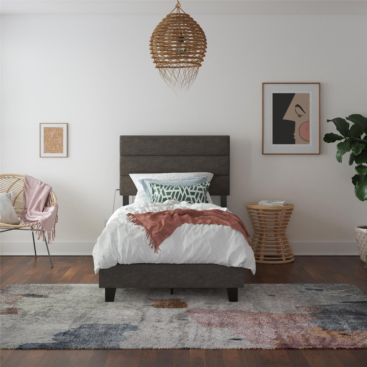Paloma Twin Bed With Dual USB Port - Linen