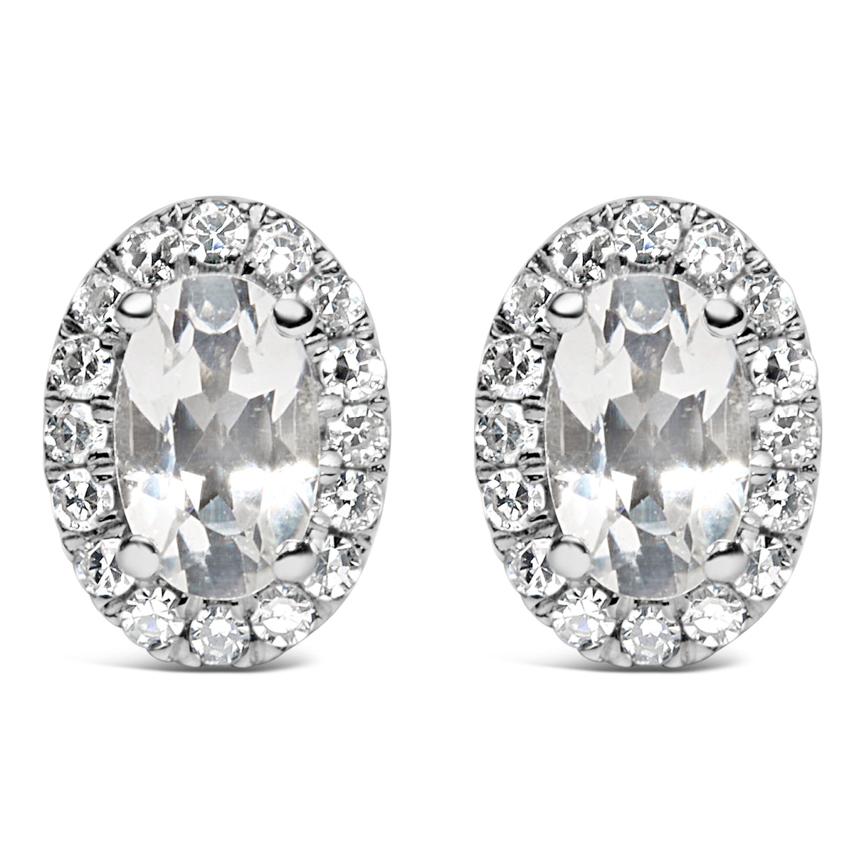 10K White Gold 5x3 MM Oval Purple Amethyst and Diamond Halo Stud Earrings (I-J Color, I1-I2 Clarity)