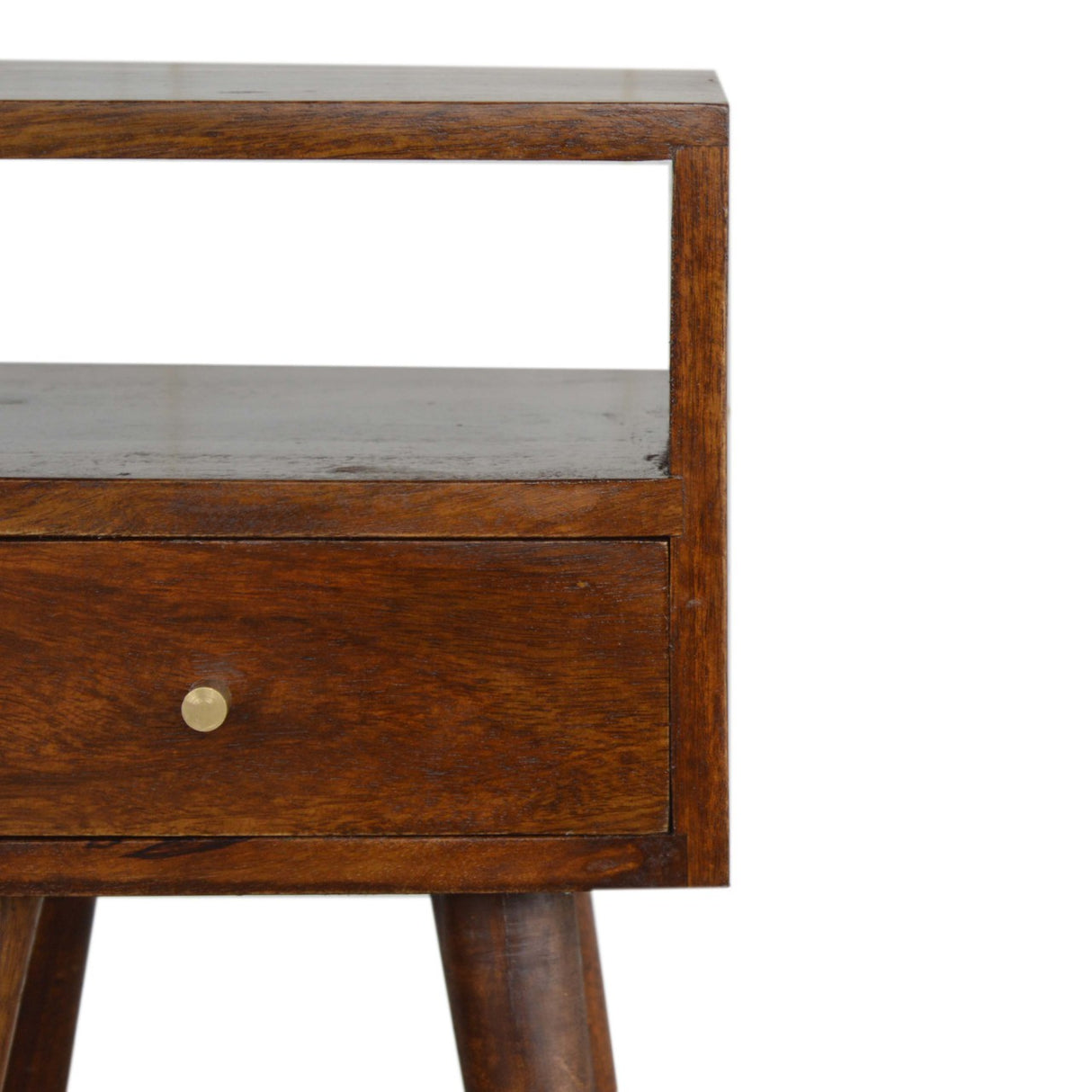 Solid Wood Mini Nightstand, 1-Drawer, 1 Open Slot, Chestnut