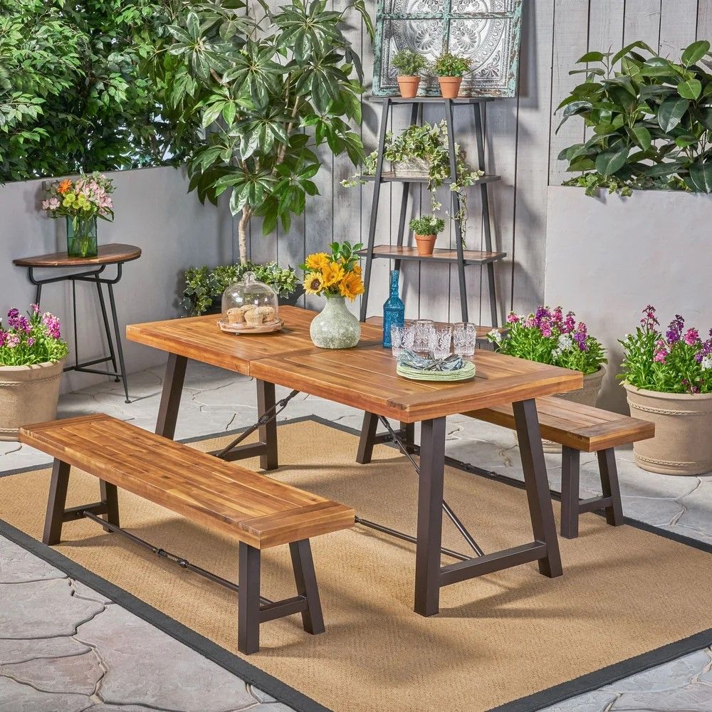 Catriona - 3 Piece Wood Outdoor Dining Set - Teak - Best Buy Furniture