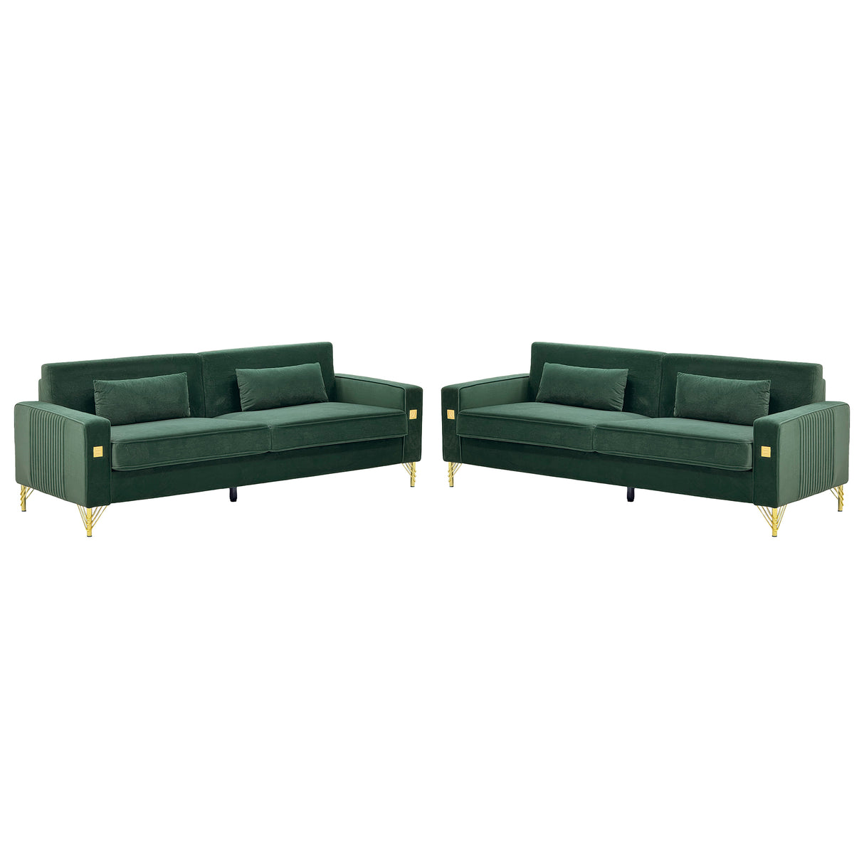 Emerald Green Velvet 2-Piece Sofa Set