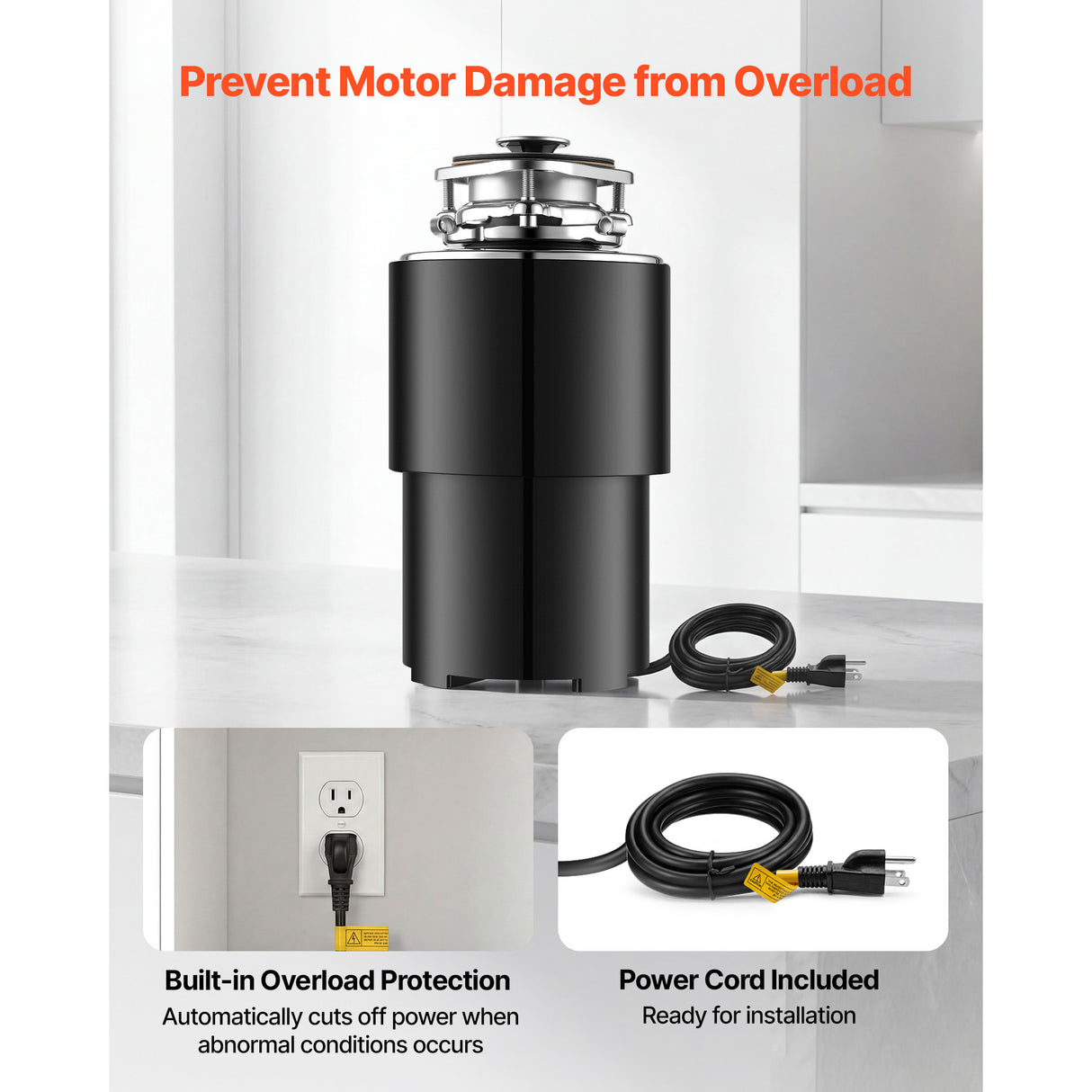 Food Waste Garbage Disposal with 3/4HP Motor and Continuous Feed