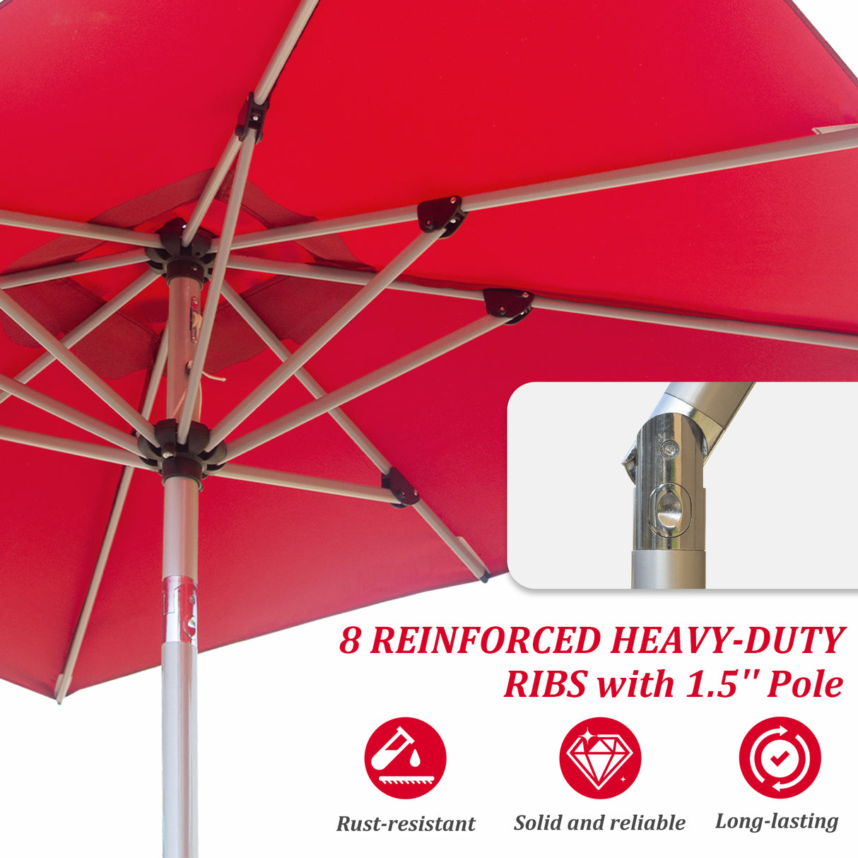 Rectangle Patio Umbrella with Crank Lift and Tilt Function, Brick