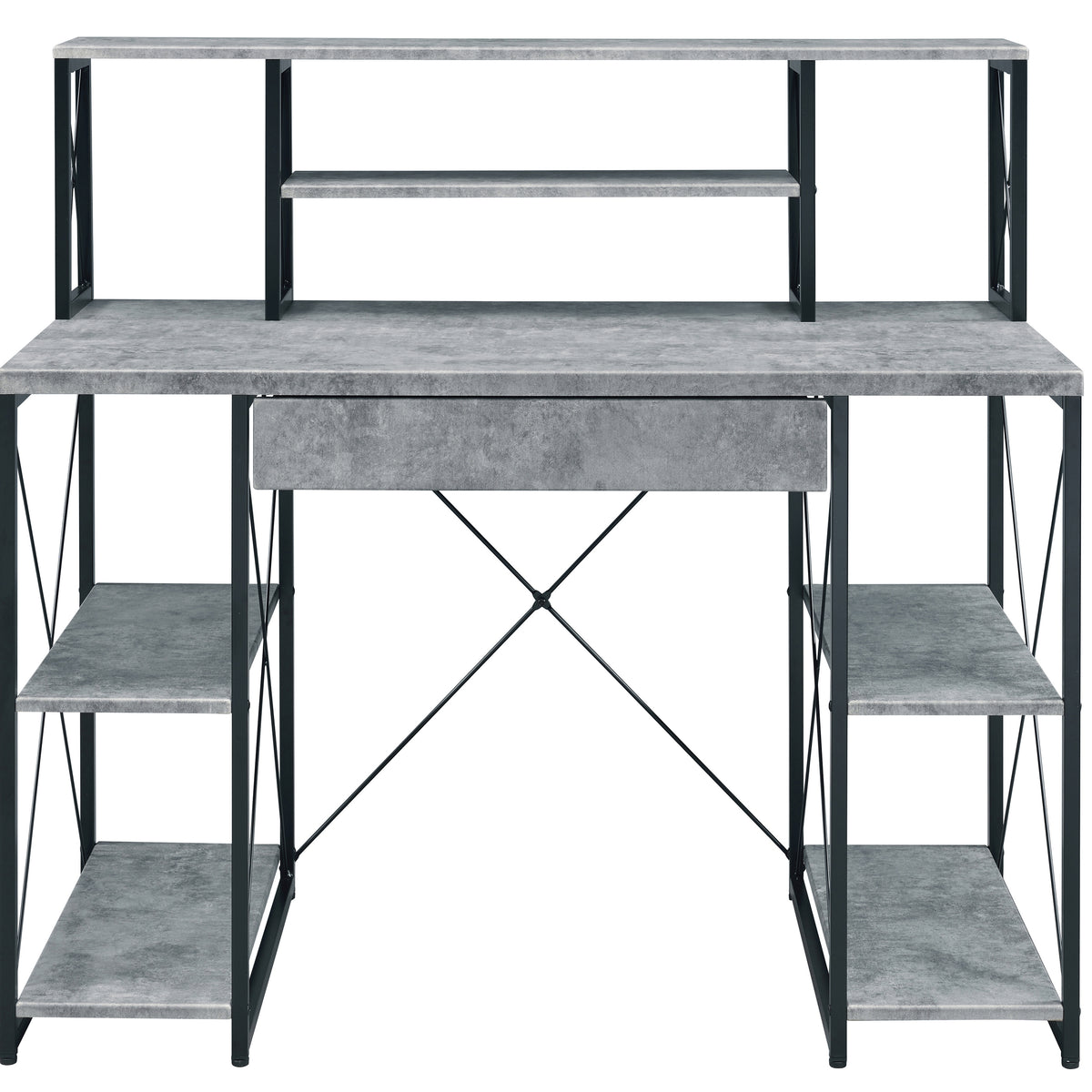 Grey and Black Desk with Drawer - Wood and Metal