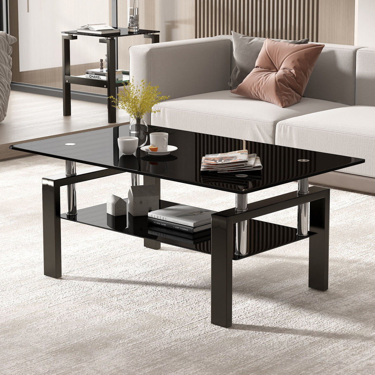 Tempered Glass Table With Storage