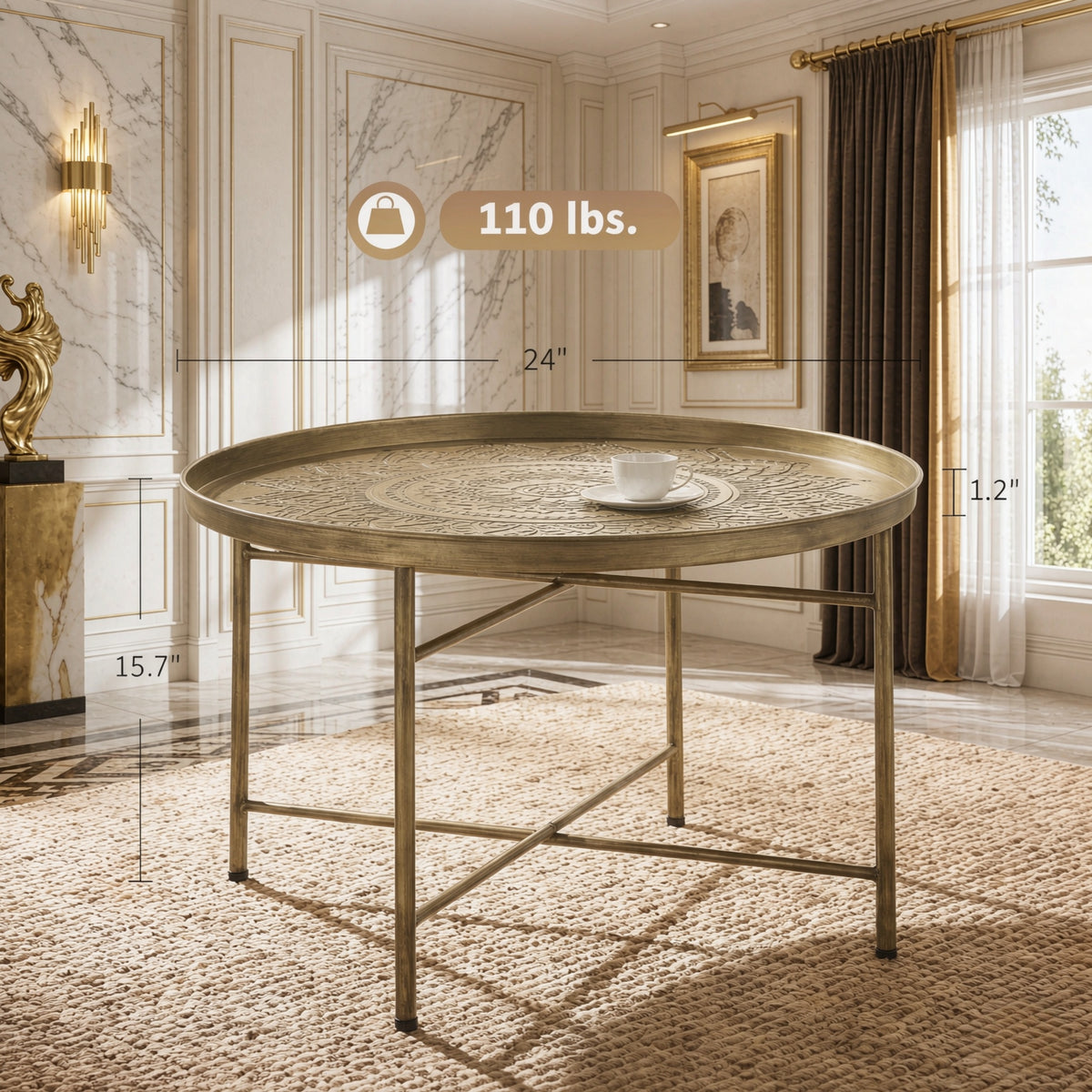 Hammered Floral Pattern Center Table
