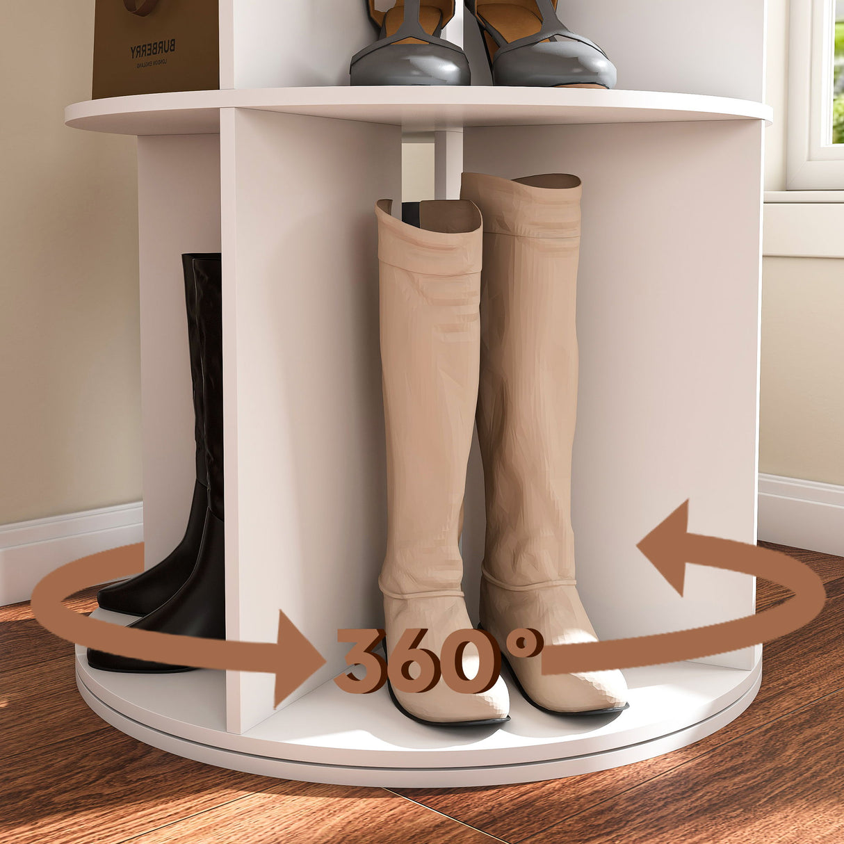 6 Tier Spinning Shoe Rack, Free Standing 360° Revolving Shoe Organizer - White