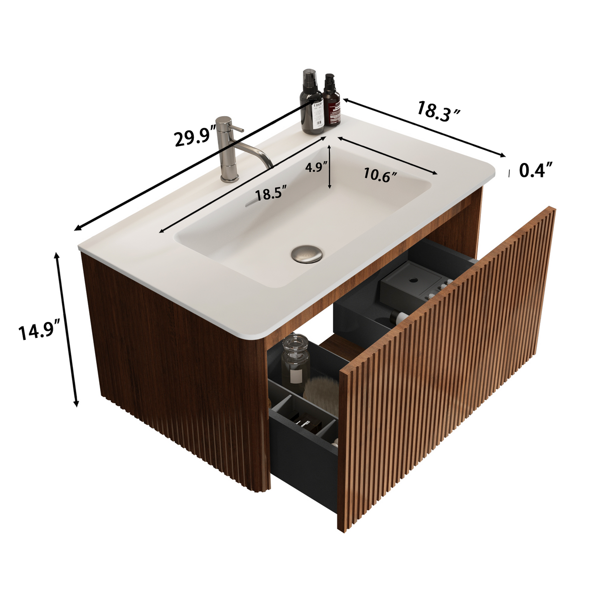 Etna 30" Striped Walnut Bathroom Vanity with White Sink