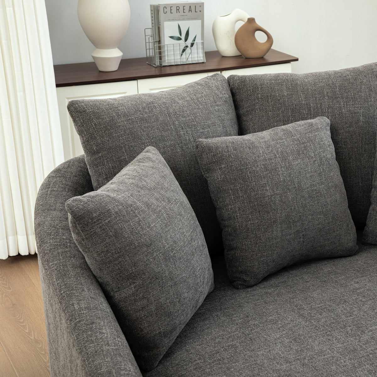 56.3'' Wide Upholstered Round Accent Cuddle Chaise with Pillows
