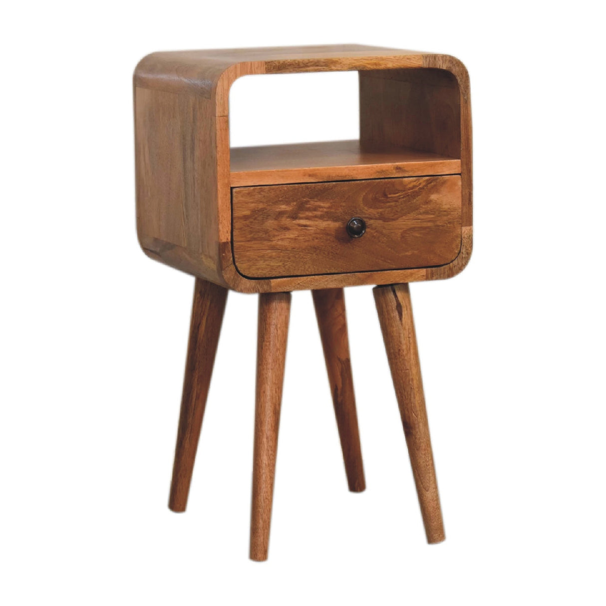 Solid Wood Mini Oak-ish Curve Nightstand, 1-Drawer, 1 Open-Slot