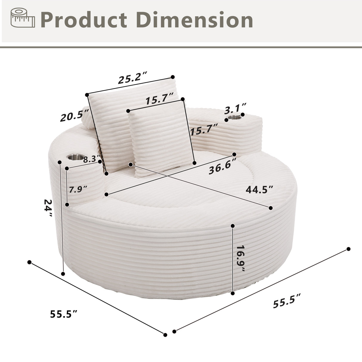 Round Sofa Bed with Memory Foam Sectional Couches for Living Room