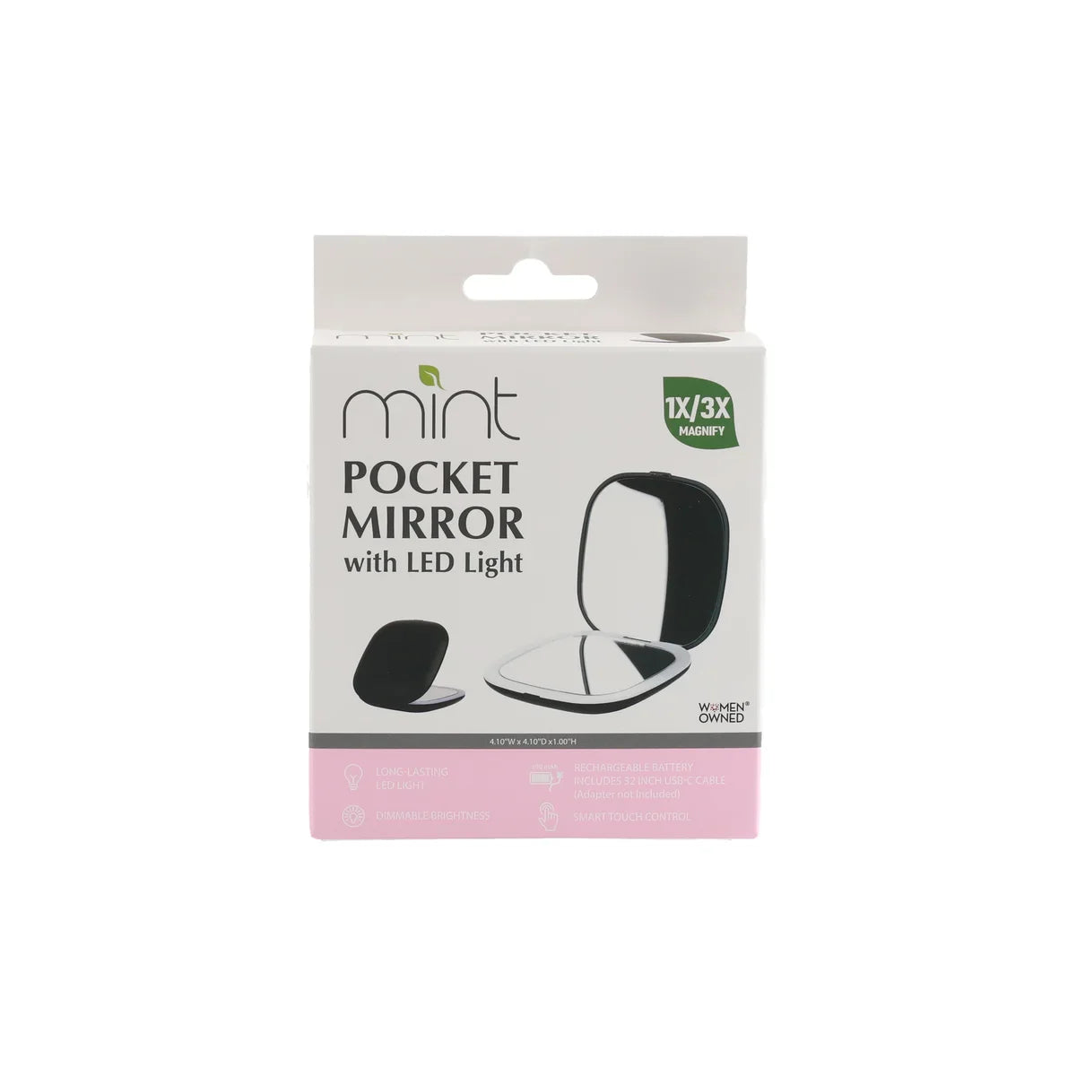 Black - 1x/3x Magnifiying Rechargeble LED Compact Makeup Mirror