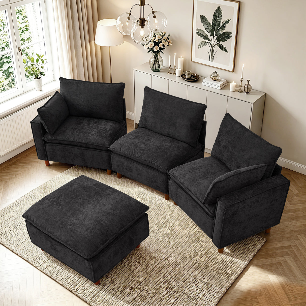 108.5" Modular Sectional L Shape Sofa with Movable Ottoman
