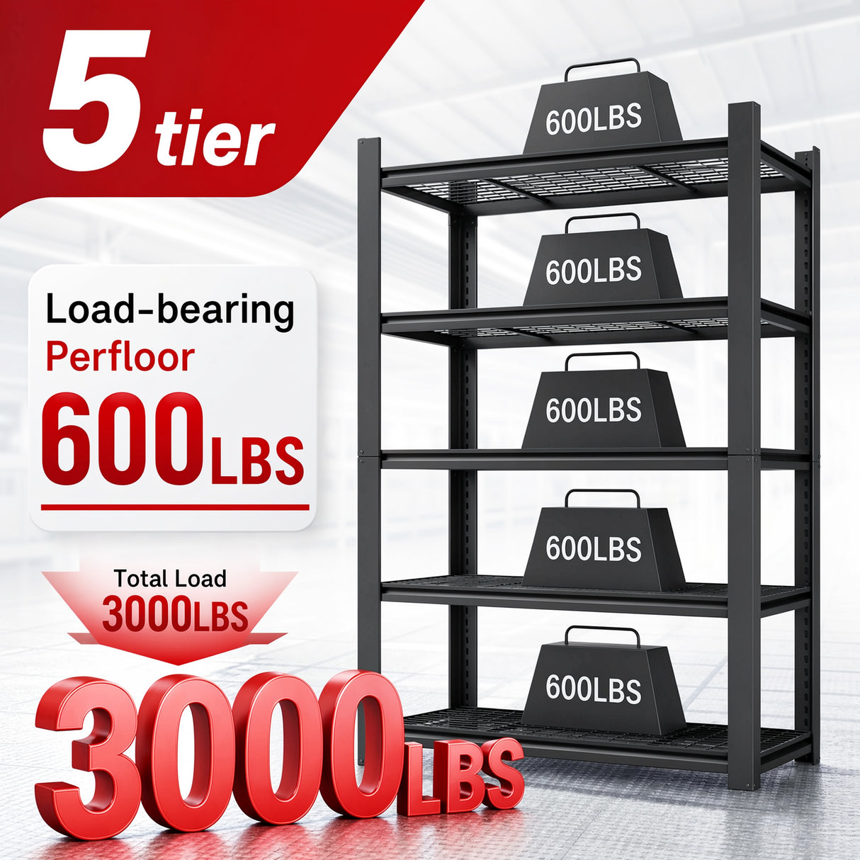 72"H 5-Tier Adjustable Heavy Duty Shelving Metal Mesh Storage Rack (3000 Lbs Loading Capacity) - Metal Shelf Organizer for Pantry, Garage, Kitchen - 60"W*23.6"D*72"H -