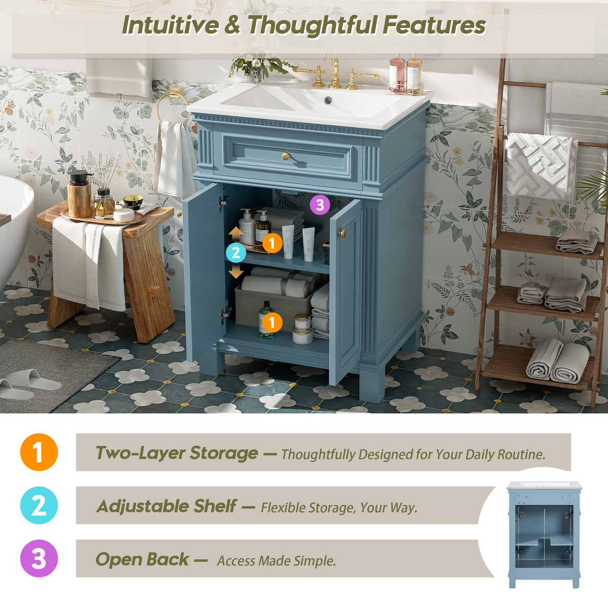 24'' Vintage Elegance Bathroom Cabinet