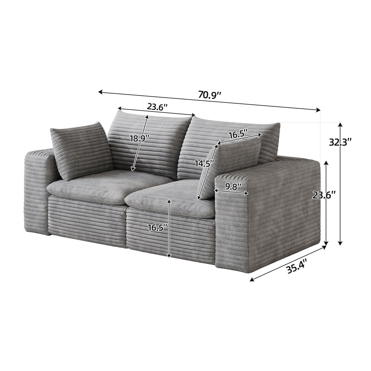71" Cloud Sofa in Corduroy Fabric