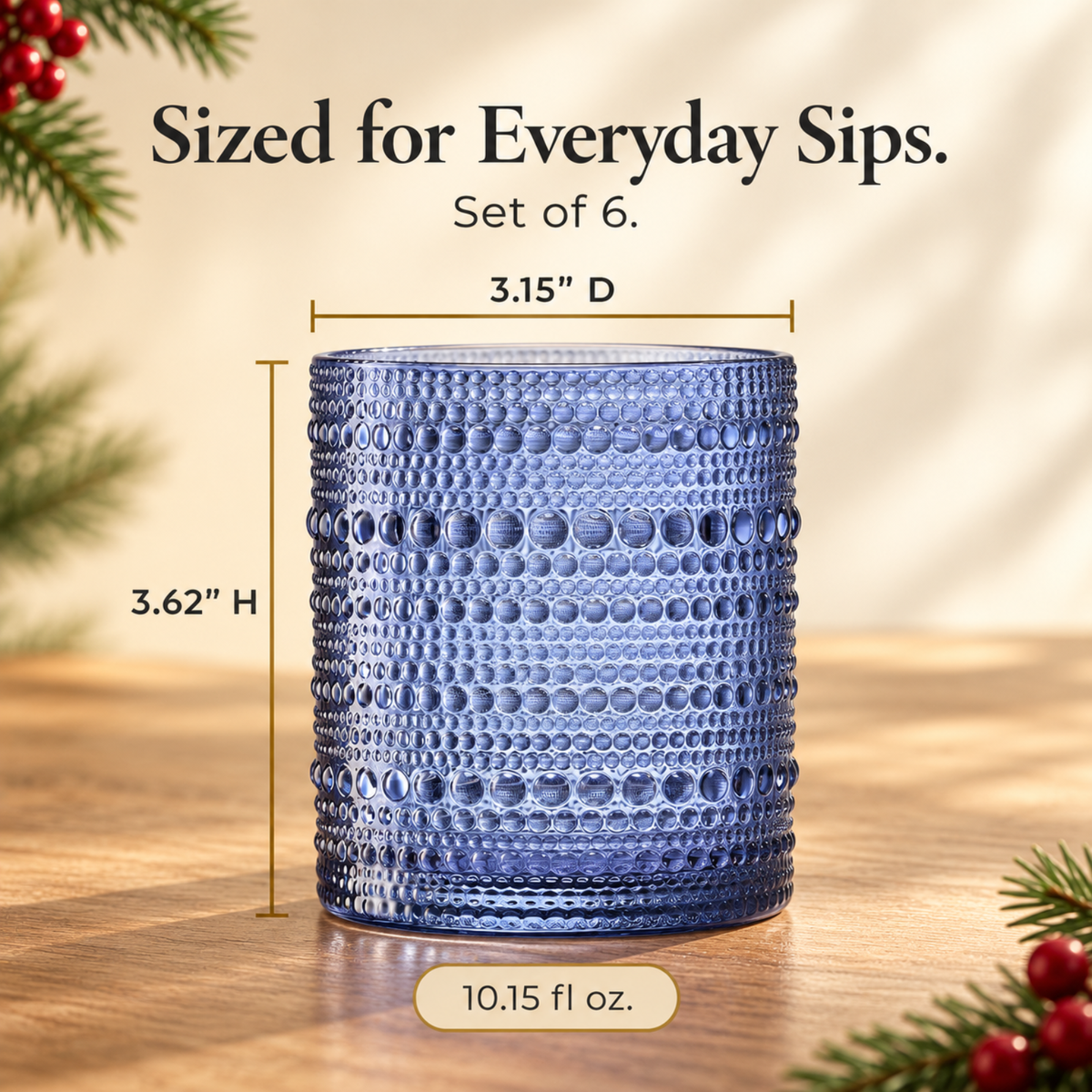 Fortuna Hobnail Lowball Glassware, Set of 6