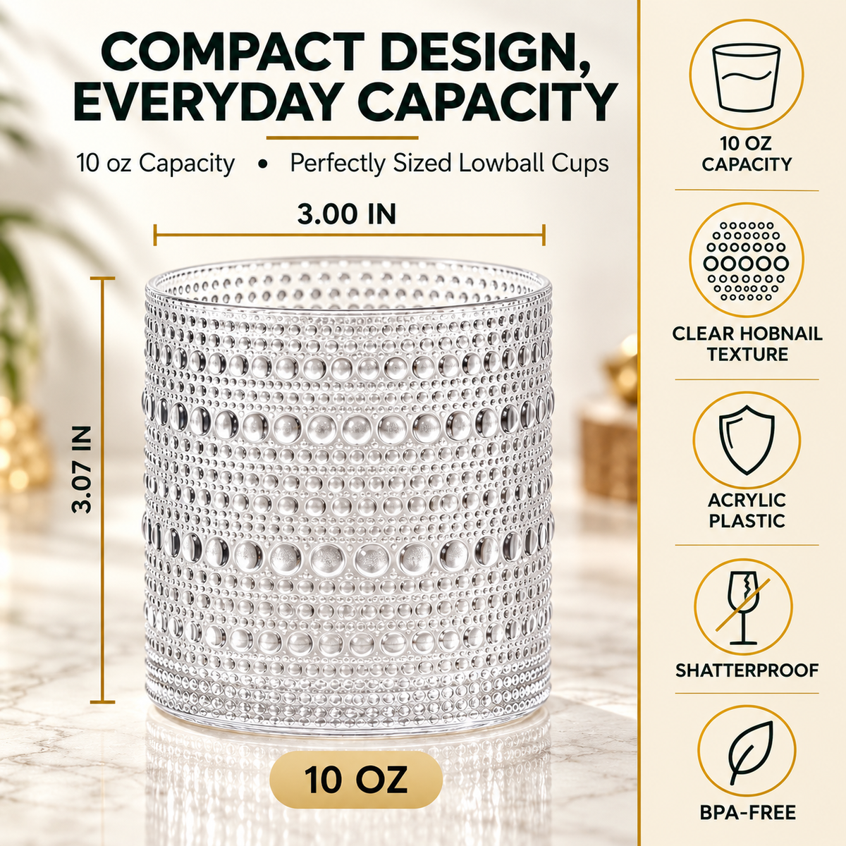 Barcelona Acrylic Lowball Hobnail Glassware, Set of 6