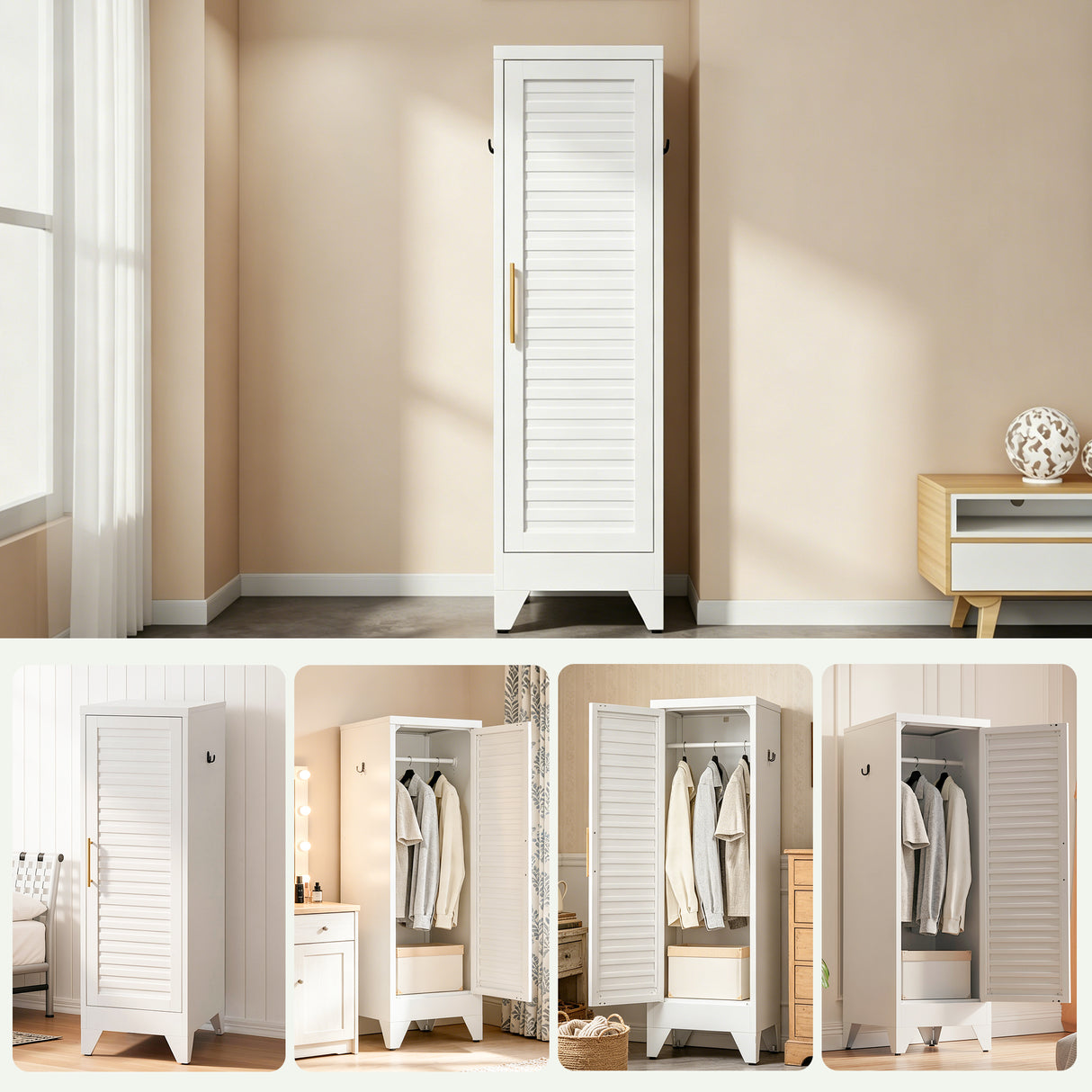 47.2" Narrow Metal Storage Closet with Louvered Door