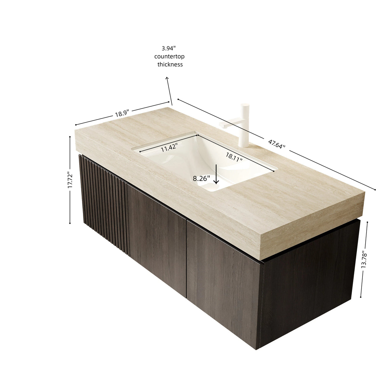 MURI 48" Bathroom Vanity & Sink with Floating Plywood Storage