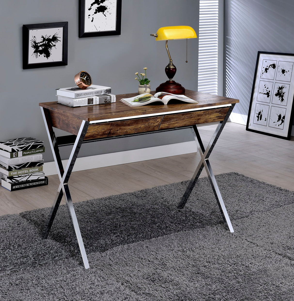 Callers - Weathered Writing Desk - Chrome / Oak - Best Buy Furniture