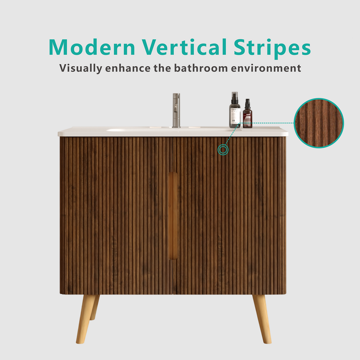 Etna 36-Inch Bathroom Vanity with Ceramic Sink, Walnut Striped