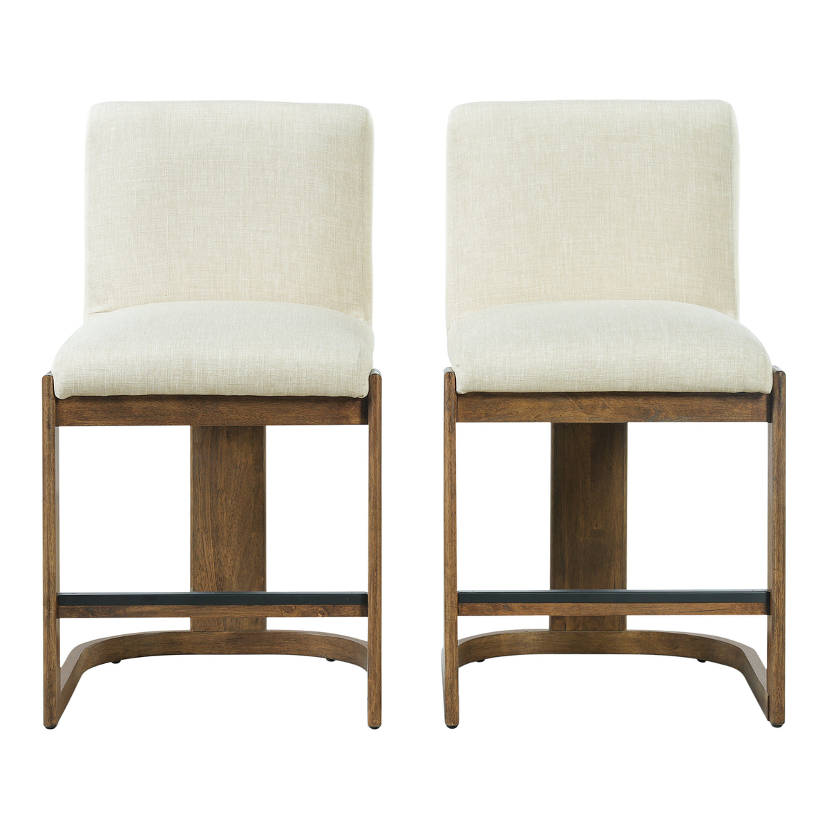 Modern Bar Stools Set of 2, 24" Solid Wood Counter Height Barstools