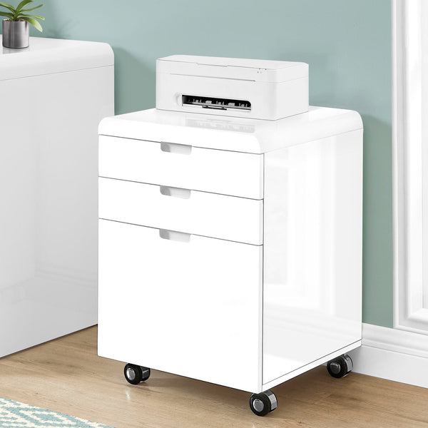 File Cabinet, Rolling Mobile, Storage Drawers, Printer Stand, Office, Work, Glossy Contemporary, Modern - White - Best Buy Furniture