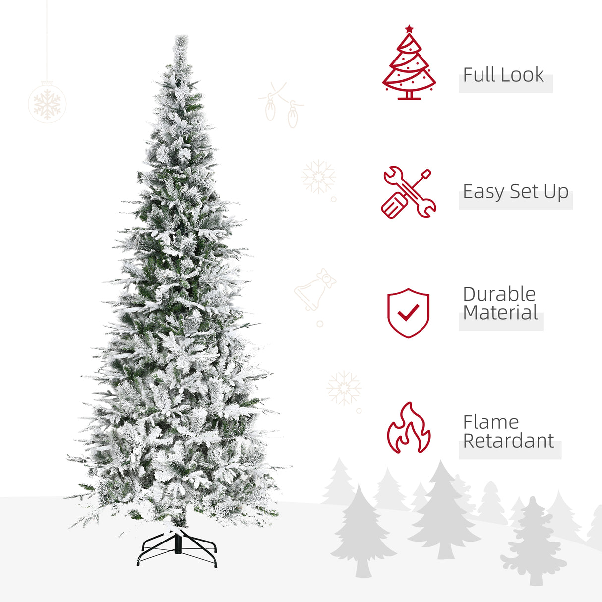 HOMCOM 9' Unlit Snow Flocked Pine Artificial Christmas Tree
