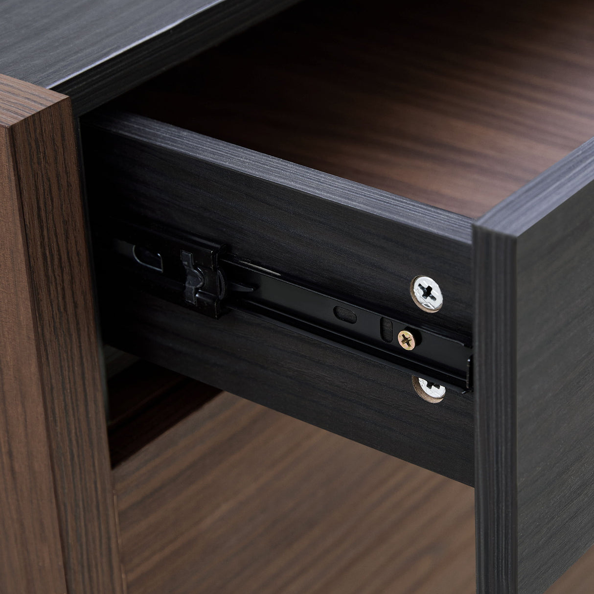 Modern Extendable & Rotating Cabinet With Drawer And Flip Doors For Versatile Storage - Black / Dark Walnut