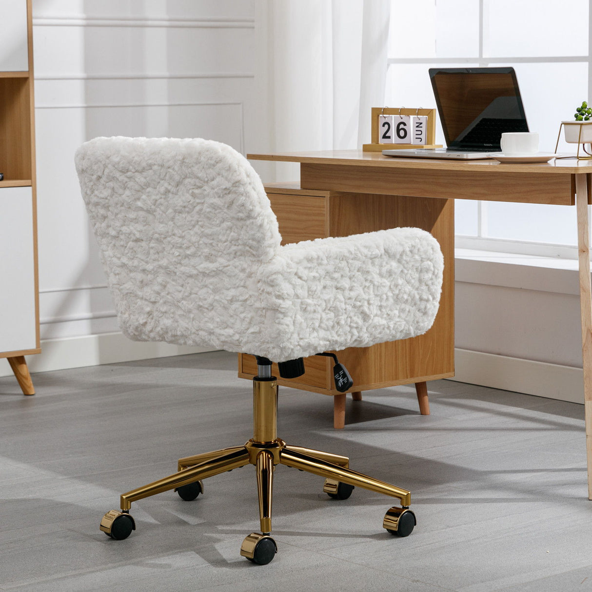 Office Chair, Artificial Rabbit Hair Home Office Chair With Metal Base, Adjustable Desk Chair Swivel Office Chair, Vanity Chair