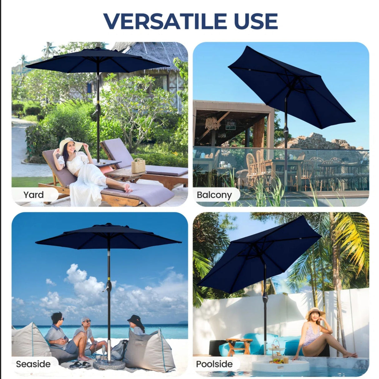 Umbrella With Crank Lift & Tilt, UV-Resistant Canopy For Patio