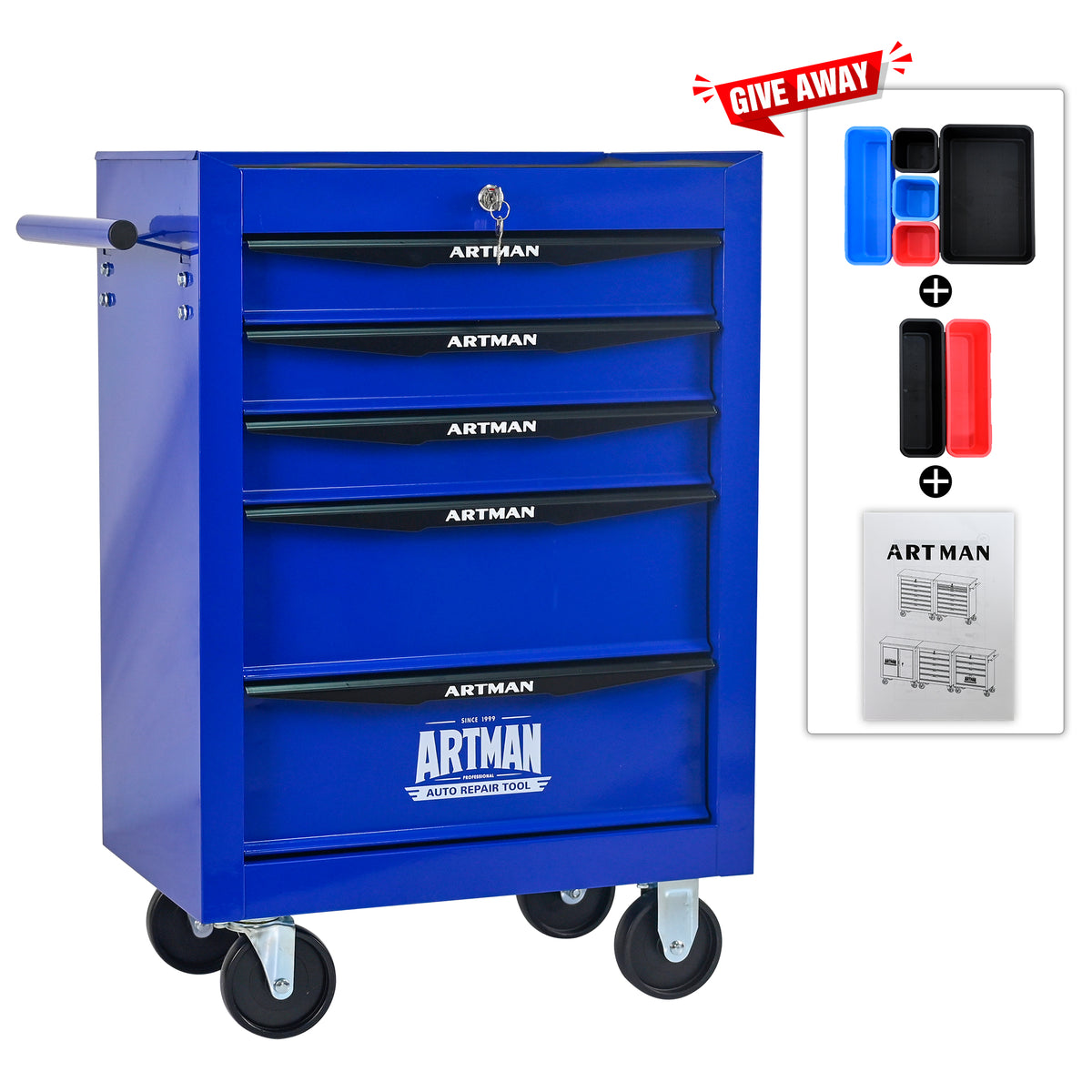 5-Drawer Rolling Metal Tool Chest - Purple