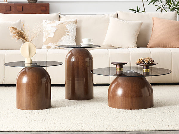 Nesting Coffee Table Set of 3 with Glass Desktop