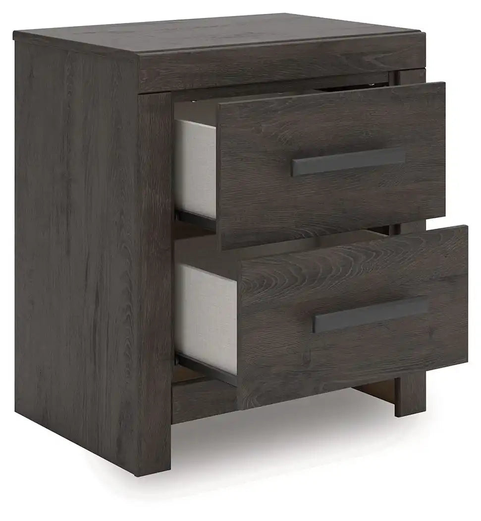 Prendonea - Two Drawer Night Stand - Charcoal - Best Buy Furniture