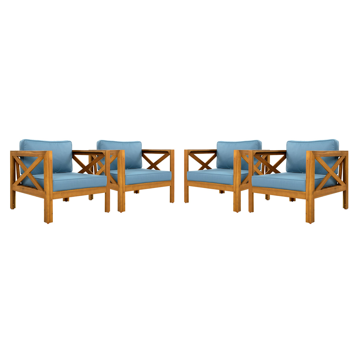 Outdoor Acacia Wood Club Wooden Armchair Set of 4
