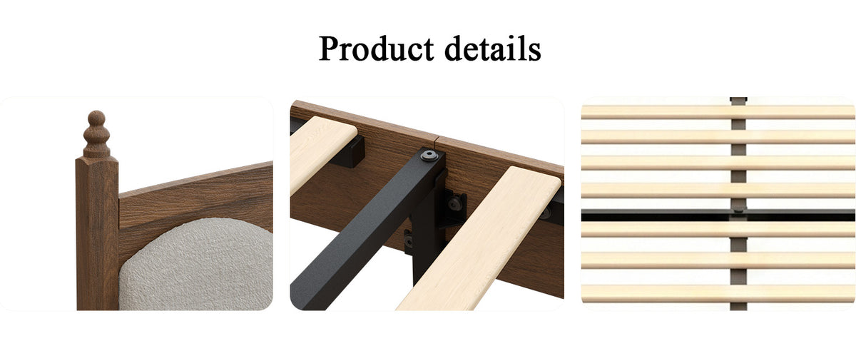 King Size Platform Bed Frame with Upholstered Headboard